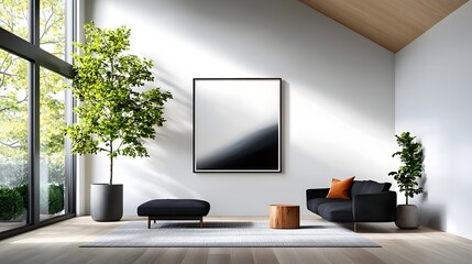 Cozy and minimalist living room with rustic wood accents