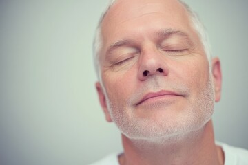 Fototapeta premium Peaceful Elderly Man Relaxing with Closed Eyes in Tranquil Setting.