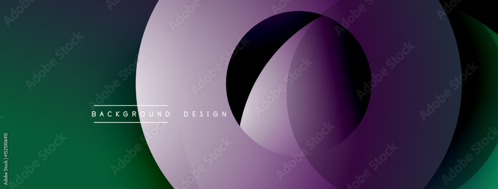Poster Abstract design features overlapping circles, gradient colors. Dark background enhances visual depth, modern aesthetic.