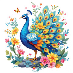 Fototapeta premium Cute Cartoon Peacock vector illustration isolated