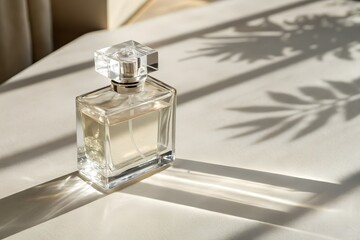 Elegant Glass Perfume Bottle, Sunlight, Shadow