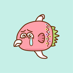 悲しむカラフルなピンク色のマンボウ／Sad Colorful Pink Sunfish