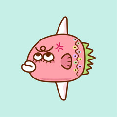 怒るカラフルなピンク色のマンボウ／Angry colorful pink sunfish