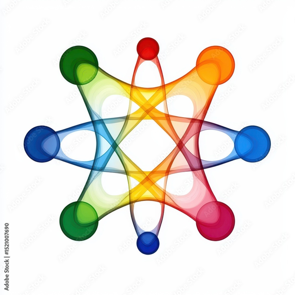 Poster abstract colorful illustration of a molecule structure with interconnected nodes and vibrant hues ag