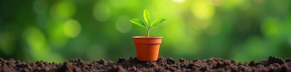 Naklejka premium A vibrant green plant pot is shown mid-air, suspended in motion The soil is slightly blurred, suggesting movement Perfect for concepts of growth, dynamism, and nature in action , sprout, fresh, plant