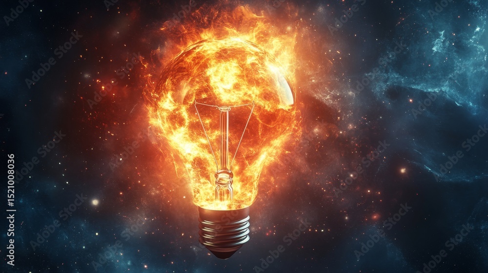 Aufkleber cosmic explosion of lightbulb symbolizing energy and creation