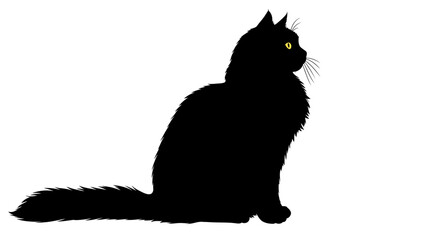 Majestic Black Cat Silhouette, Side Profile, Yellow Eyes