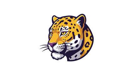 Cartoon Jaguar Head with Yellow Eyes and Purple Nose, Facing Left