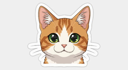 Adorable Cartoon Cat Face with Bright Green Eyes and Smiling Expression