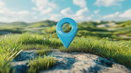 Blue marker in green field