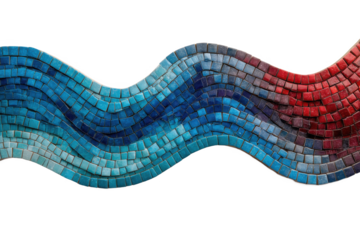 Abstract blue and red mosaic wave isolated on transparent background