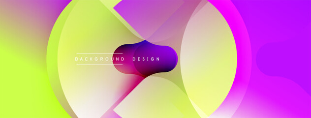 Abstract vibrant background. Overlapping shapes create dynamic colorful composition. Gradient hues blend seamlessly, modern design element.