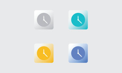 Modern Clock Icon Set Vector Design. Which appears to depict variations of a clock icon in different color schemes and gradients