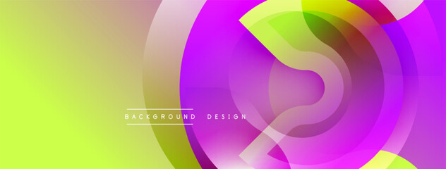 Abstract colorful layers create dynamic visual flow. Smooth gradients blend yellow, green, purple hues. Modern design element.
