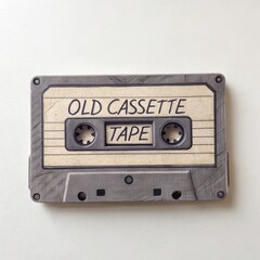 Obraz premium Vintage cassette tape with a handwritten label on a plain background, copy space