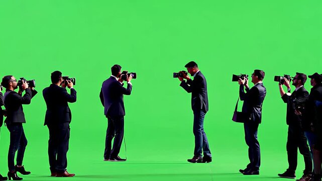 Professional businessman standing confidently during photo shoot on green screen background, ready for media and marketing visual content production
