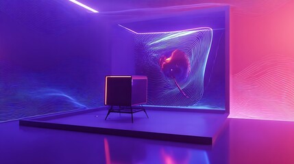 Abstract neon room with futuristic display