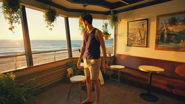 Surfers at a beach bar.
