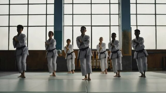 Students in a judo class.