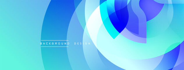 Abstract blue design features overlapping circles, gradients. Modern aesthetic, suitable for backgrounds, presentations. Smooth transitions create depth.