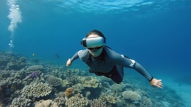 Diver with VR glasses.