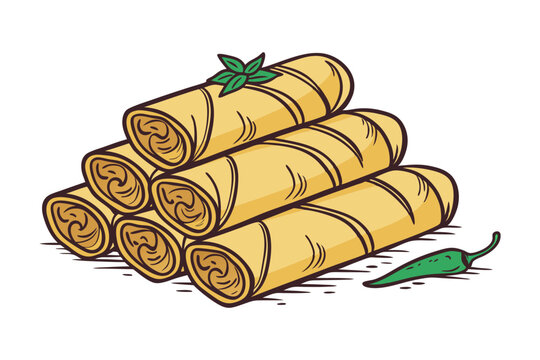 Lumpia Traditional Food Indonesia Vector Illustration