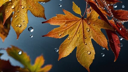 Autumn leaves with water drops