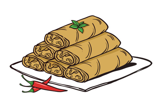 Lumpia Traditional Food Indonesia Vector Illustration