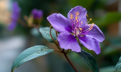 Purple Flower with Dew Drops