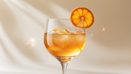 A classic Aperol spritz with orange slice in a wine glass
