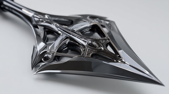 Ornate, metallic weaponry detail.