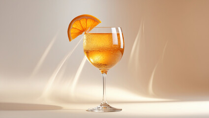 A classic Aperol spritz with orange slice in a wine glass