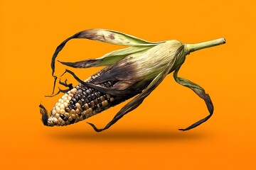 Burnt corn on orange background studio shot