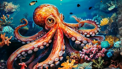 hand drawn animated octopus video concept marine life cartoon education kids content branding

