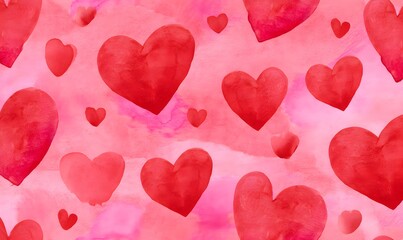Watercolor Red Hearts Pattern Background
