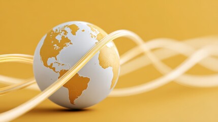 A globe with dynamic lines on a vibrant background symbolizes global connectivity.