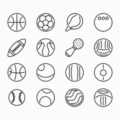 Line Icons Set of Sports Balls for Fitness Game and Recreation Vector