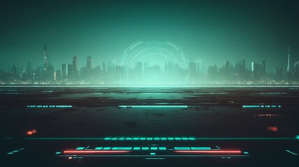 Futuristic cityscape with digital portal