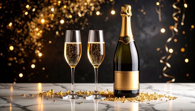 祝福の瞬間：泡立つグラスと輝くゴールドGenerated image
