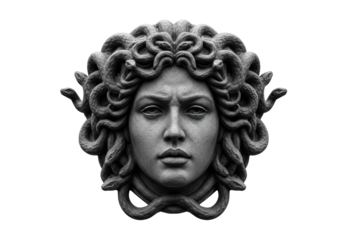 Isolated Medusa Head Sculpture with Serpentine Hair and Intricate Detail