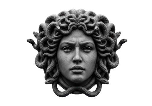Isolated Medusa Head Sculpture with Serpentine Hair and Intricate Detail