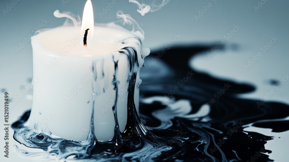 Poster melting candle transitioning into a flow of black ink representation