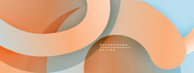 Abstract fluid shapes overlap. Warm peach, orange, gray, light blue hues blend seamlessly. Modern design element for backgrounds.