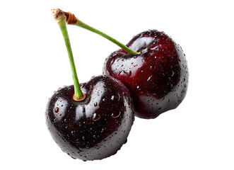 Two ripe black cherries