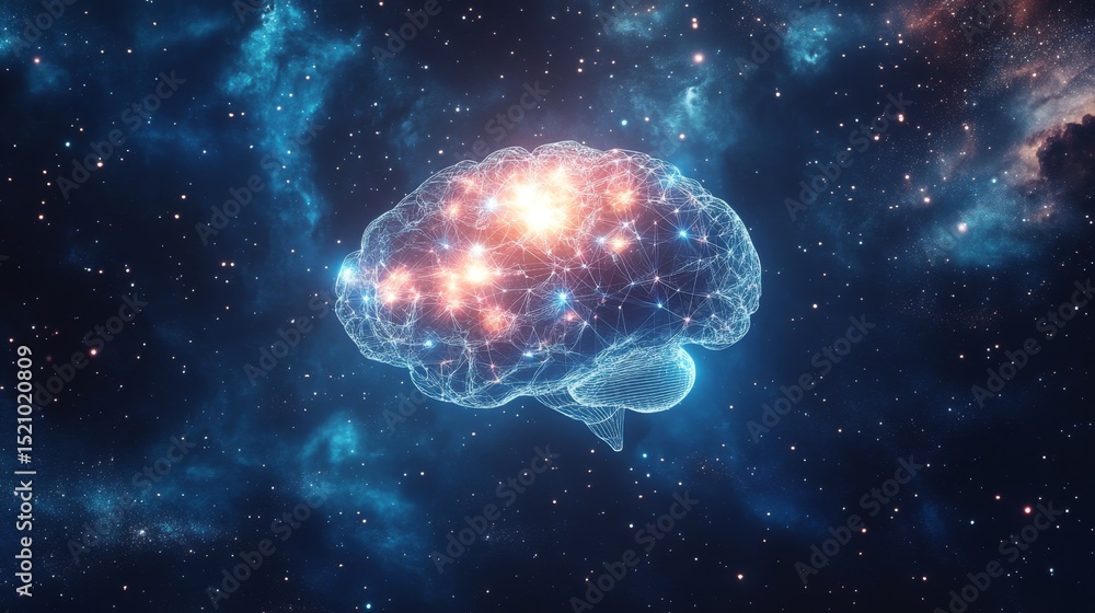 Poster abstract mind map floating in space representing interconnected ideas