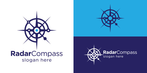 Creative simple radar compass logo template. Compass with radar symbol for North radar logo design vector illustration. © Hi_std