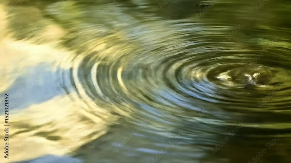 Poster water surface with circular ripples reflecting light and shadows in detailed texture close up view