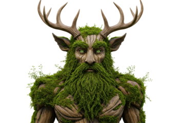 Isolated Forest Spirit Creature with Moss and Antlers