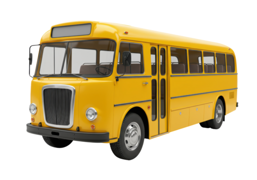 Isolated Vintage Yellow Bus Evoking Classic School Transportation Nostalgia - Powered by Adobe