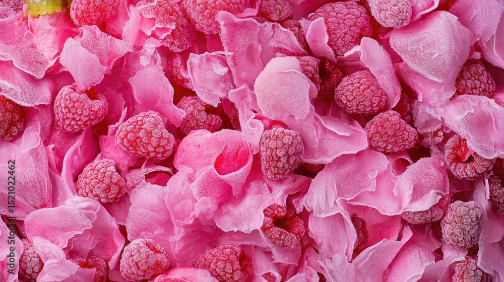Poster Frosted raspberry surface with macro detail, natural cold pattern for food and freshness themes